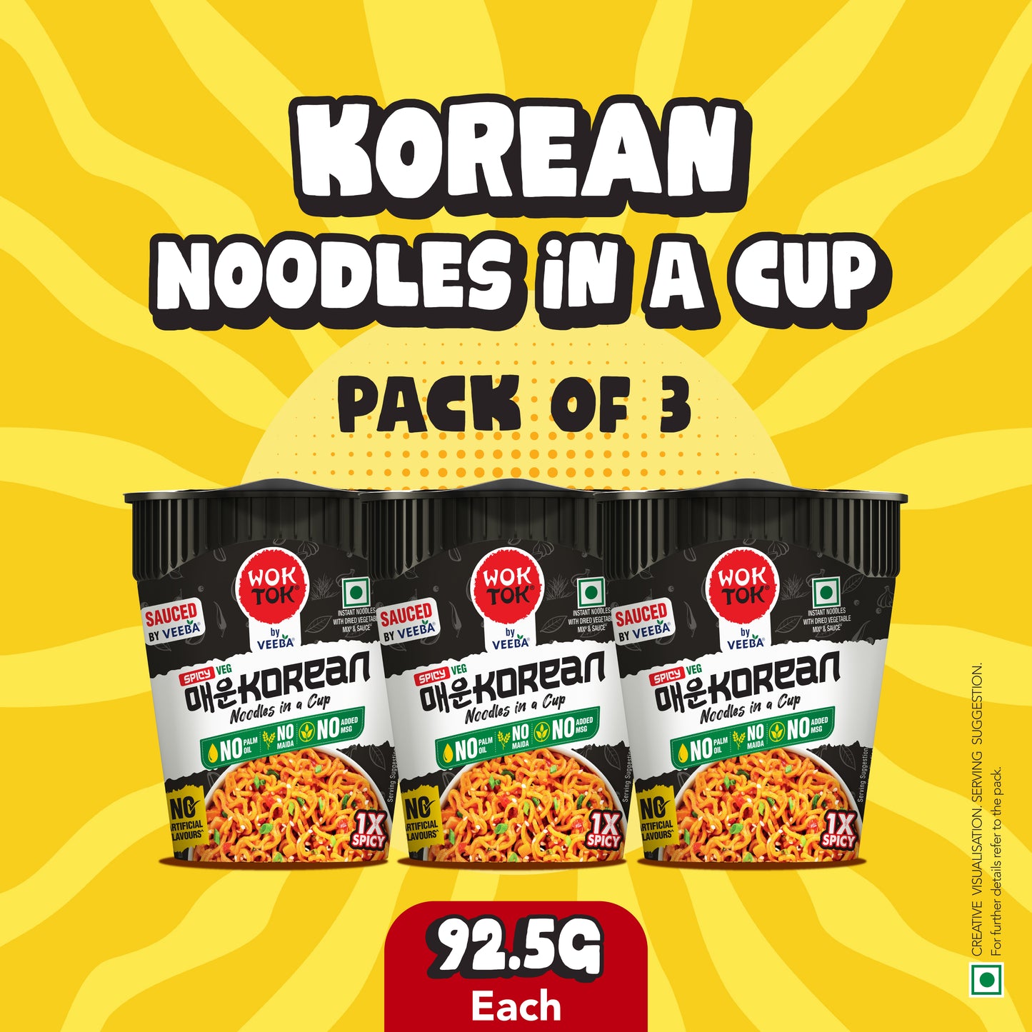 Kup & slurp | Instant Noodles in a Cup Spicy Korean (Pack of 3 x 92.5G)