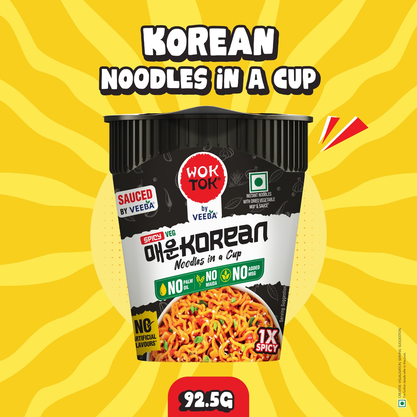 Kup & slurp | Instant Noodles in a Cup Spicy Korean (Pack of 3 x 92.5G)